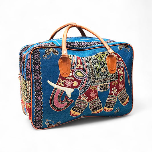 Ethnic Elephant Print Canvas Duffel Bag
