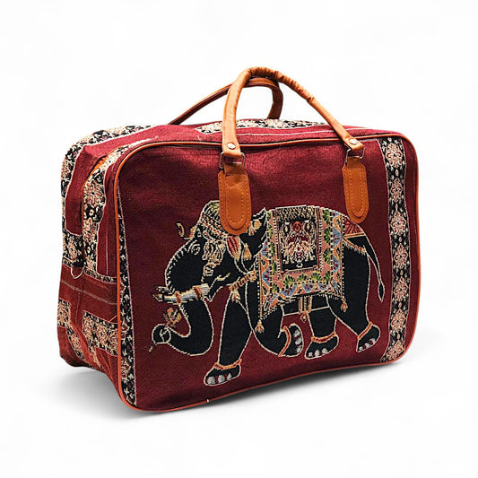 Ethnic Elephant Print Canvas Duffel Bag