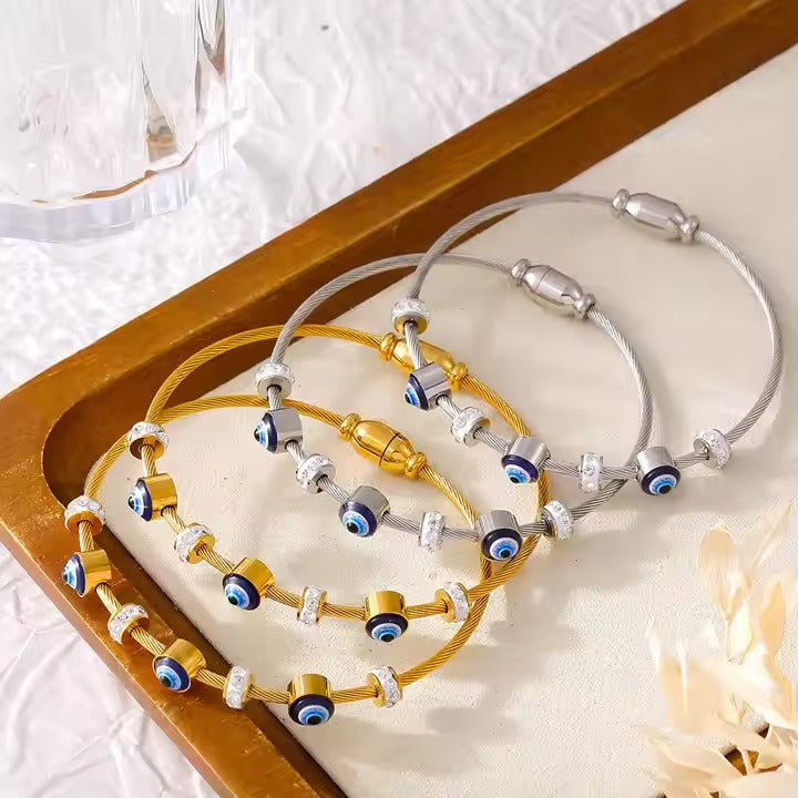 Evil eye stainless steel plated gold 18 k never change color waterproof bracelet