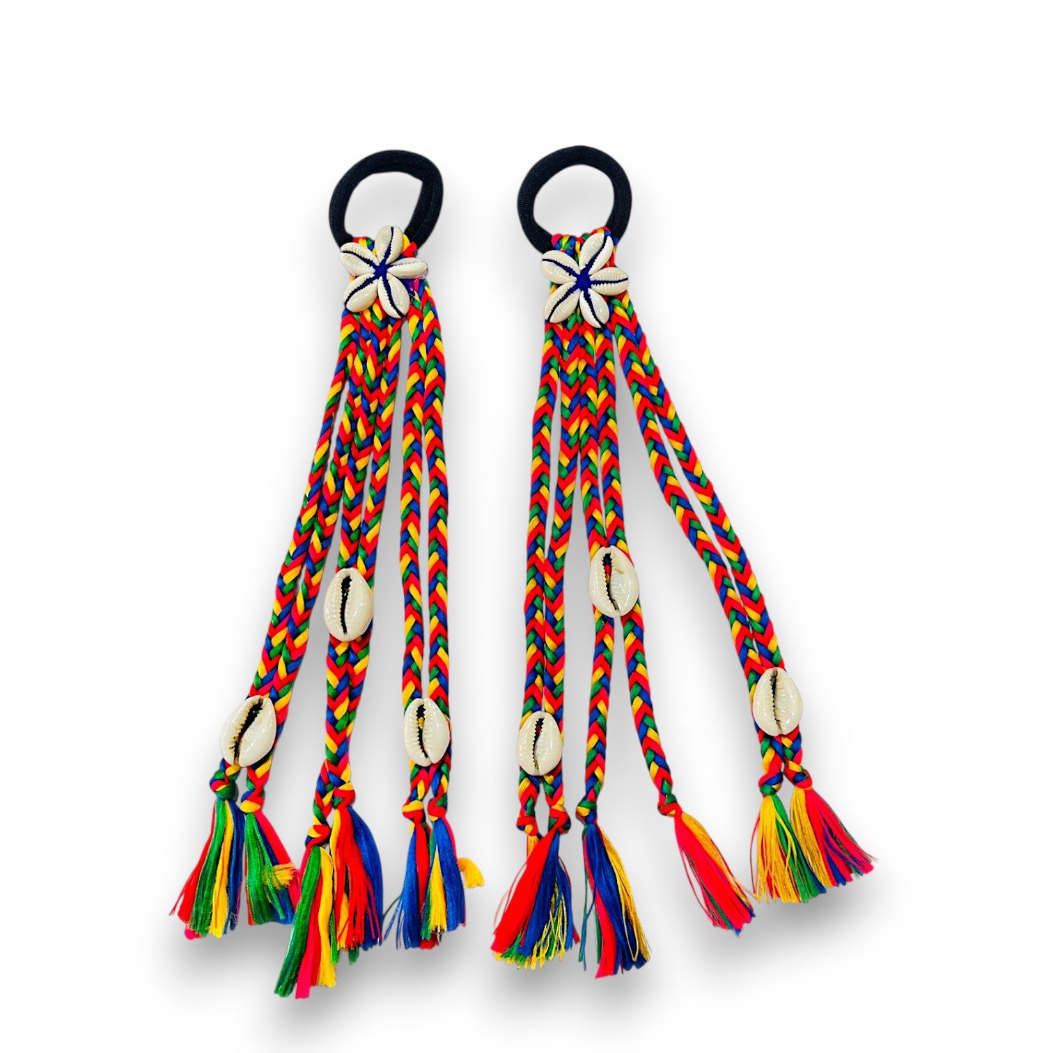 Colorful Braided Hair Ties with Cowrie Shells