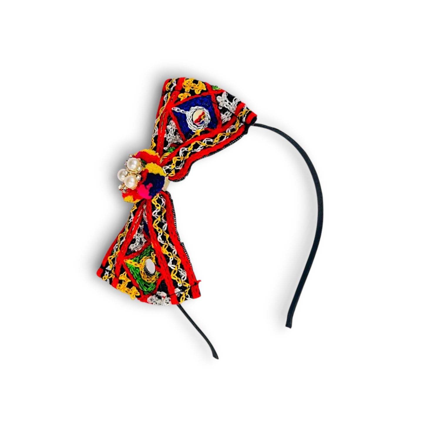 Handmade Gujarati Embroidered Bow Hairband